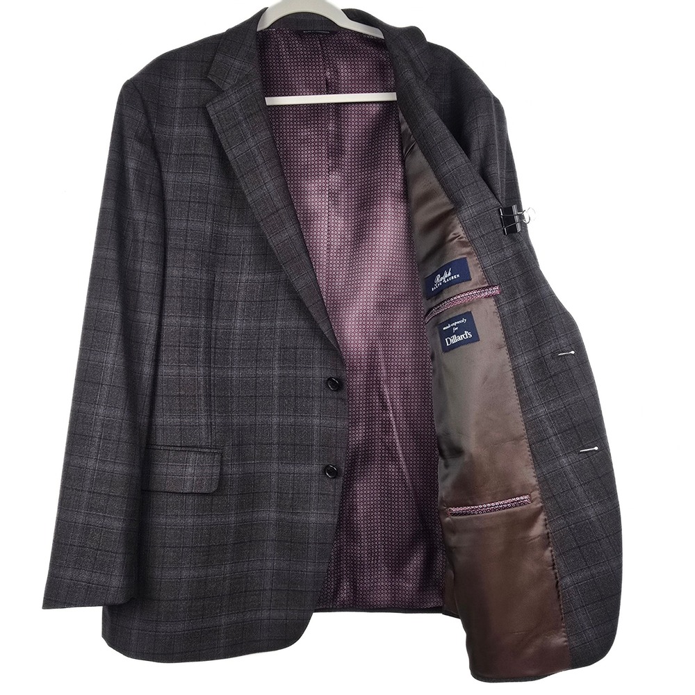 Ralph Lauren Mens 48R Glen Plaid 100% Wool Natural Stretch Blazer Sport Coat